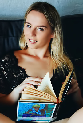 Young Blonde Teen Susana Gil Reading A Book
