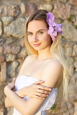 Emily Swan In A Pretty Summer Dress And High Heels That Show Off Her Lovely Long Legs