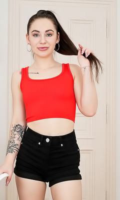 Emma Evans Sleek And Petite As She Peels Her Clothes Off