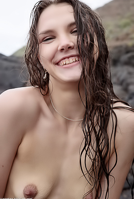 Ella Bonita Yields To Temptation On The Beach In A Sultry Bikini And Barefoot Striptease